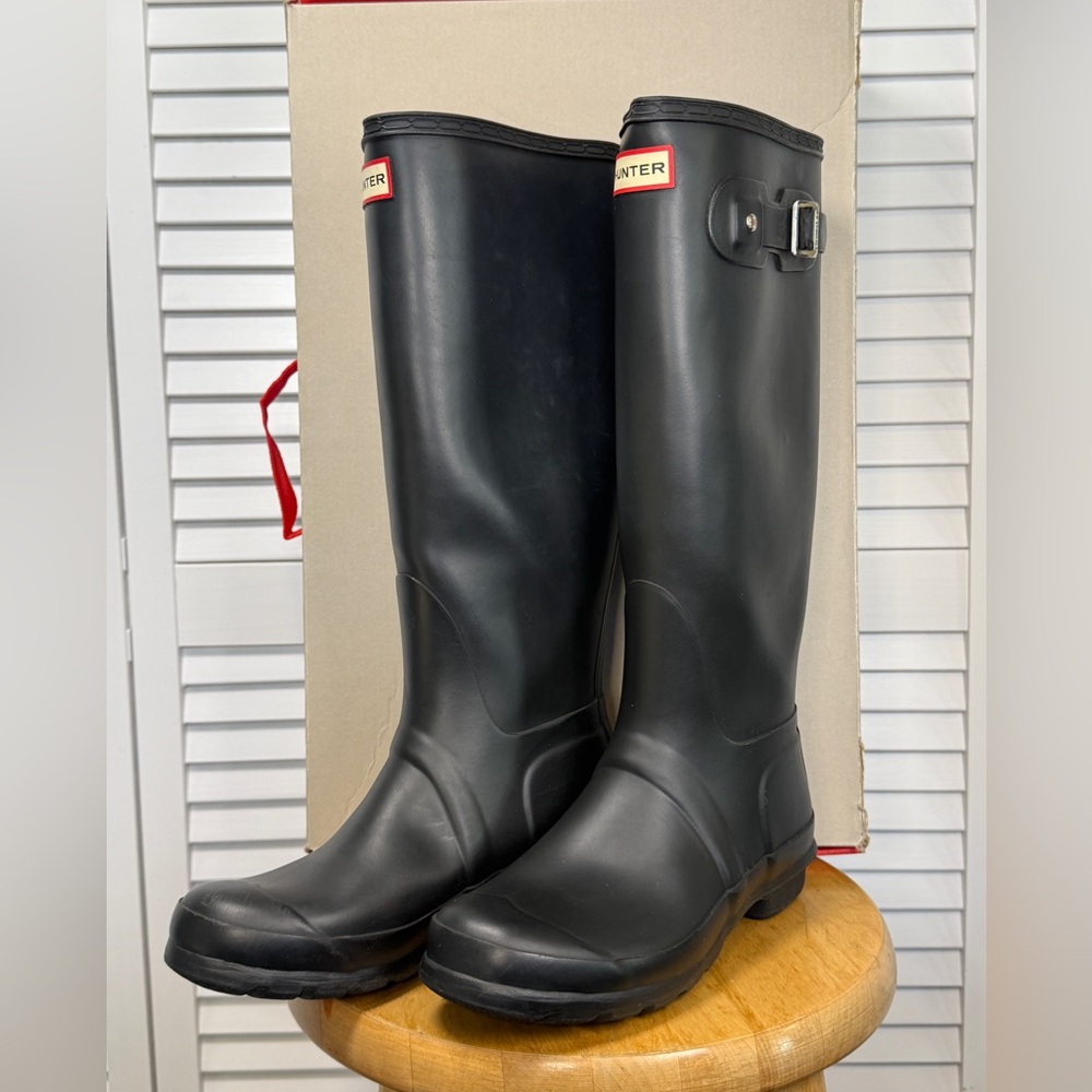 Hunter Womens Black Rubber Rain BOOTS Original Tall Size US7 EU38 Wft1000rma - Picture 4 of 16